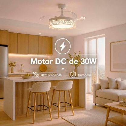 Ventilador de Techo LED 66W Ø107 cm | Aspas Retráctiles, Luz Regulable y Mando a Distancia