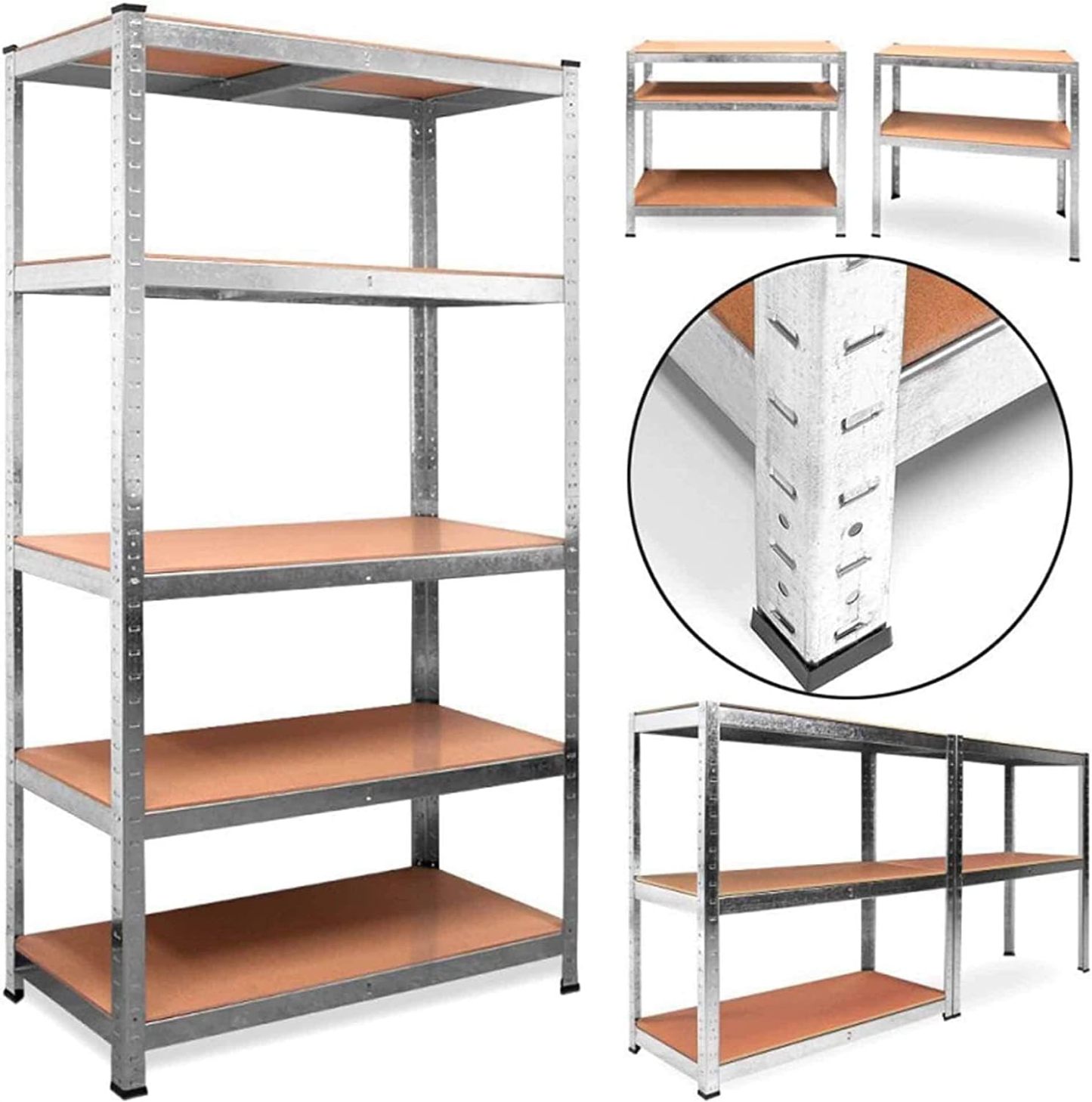 Pack de 2 Estanterías Metálicas 180 × 90 × 40 cm | 5 Baldas Ajustables, Acero Galvanizado y MDF