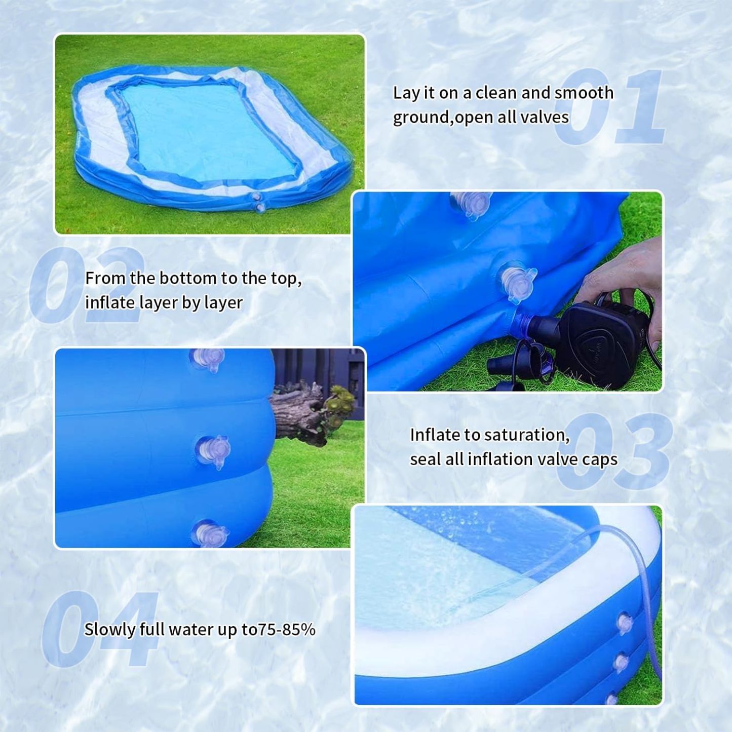Piscina Hinchable para Jardín | Piscina Familiar Rectangular para Niños y Adultos