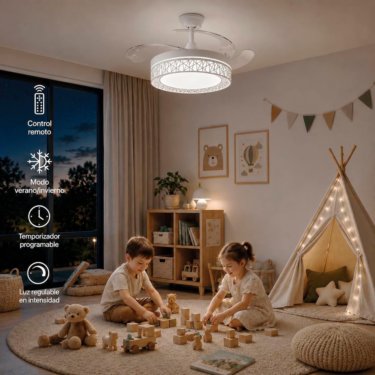 Ventilador de Techo LED 66W Ø107 cm | Aspas Retráctiles, Luz Regulable y Mando a Distancia