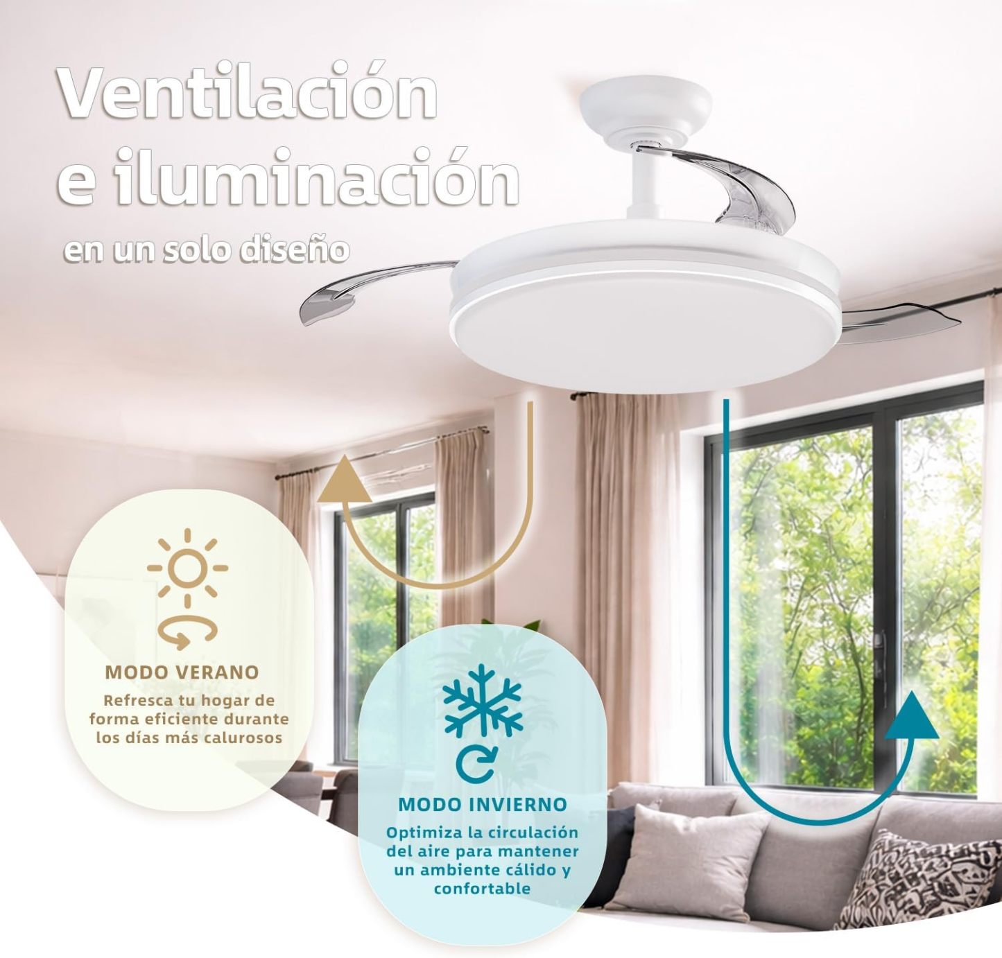 Pack de 2 Ventiladores de Techo LED Ø107 cm | Motor DC, Luz Regulable, Mando a Distancia, Modo Verano/Invierno