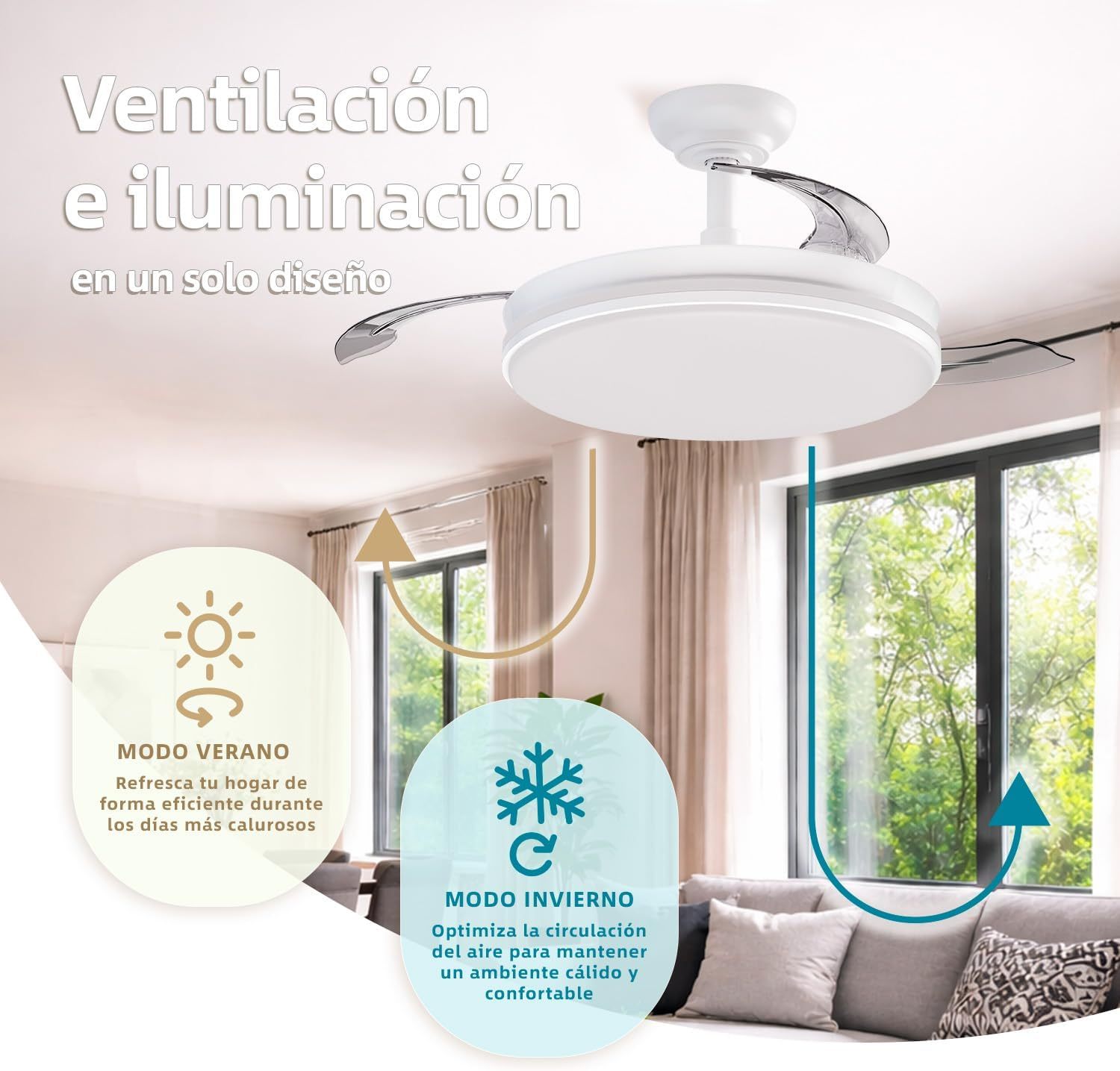 Pack de 2 Ventiladores de Techo LED Ø107 cm | Motor DC, Luz Regulable, Mando a Distancia, Modo Verano/Invierno