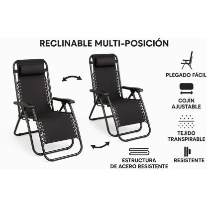 Pack de 2 Tumbonas Plegables Reclinables | Multiposición, con Cojín y Estructura de Acero para Jardín y Terraza