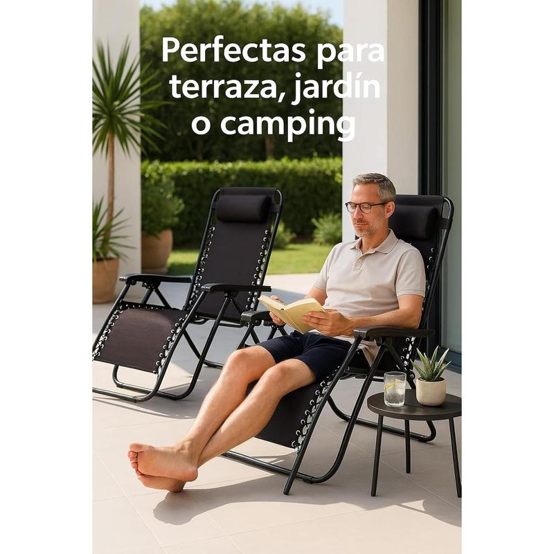 Pack de 2 Tumbonas Plegables Reclinables | Multiposición, con Cojín y Estructura de Acero para Jardín y Terraza