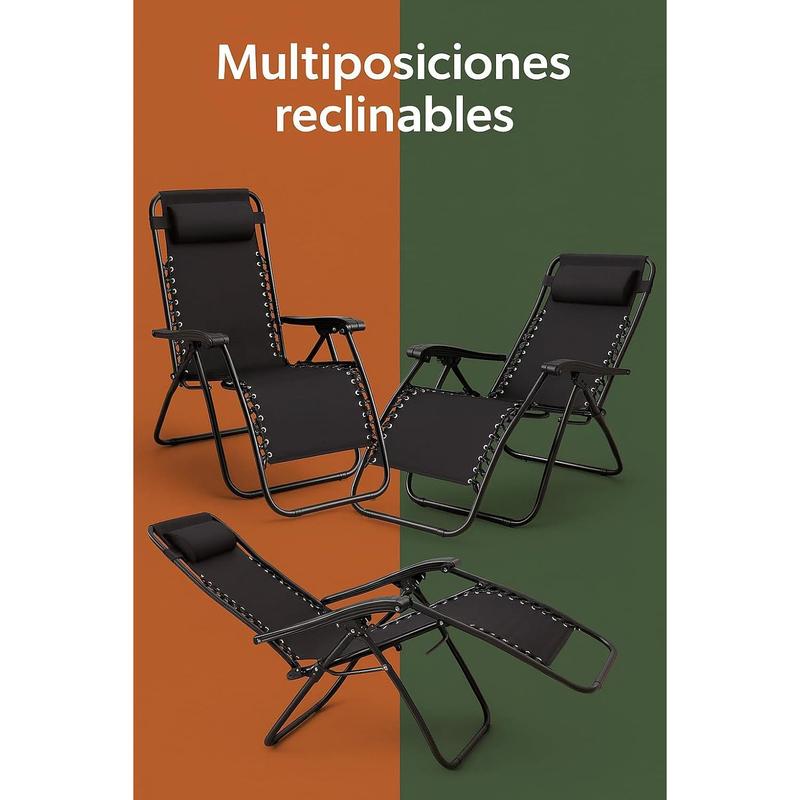 Pack de 2 Tumbonas Plegables Reclinables | Multiposición, con Cojín y Estructura de Acero para Jardín y Terraza