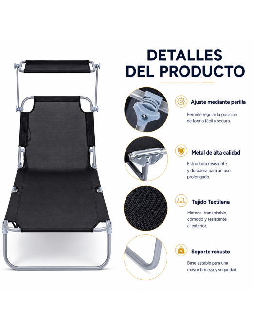 Pack de 2 Tumbonas Plegables con Parasol Ajustable | Reclinables, Aluminio y Textilene para Playa y Piscina