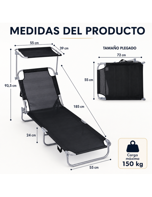 Pack de 2 Tumbonas Plegables con Parasol Ajustable | Reclinables, Aluminio y Textilene para Playa y Piscina