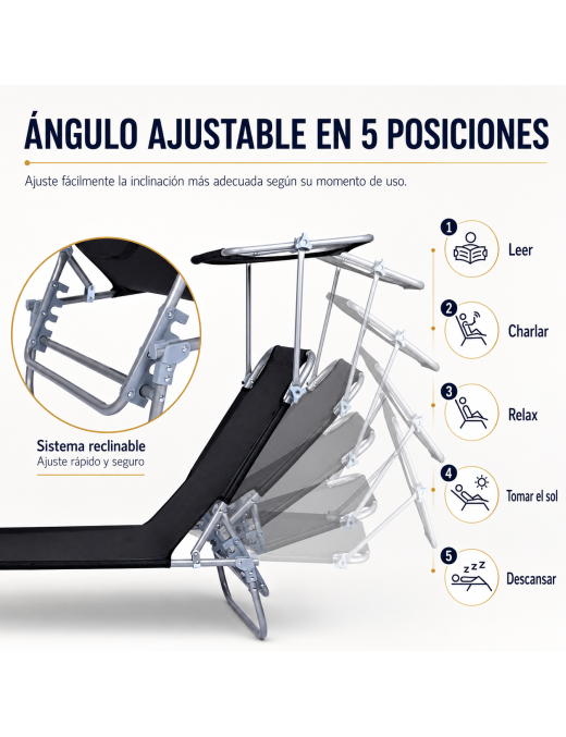 Pack de 2 Tumbonas Plegables con Parasol Ajustable | Reclinables, Aluminio y Textilene para Playa y Piscina