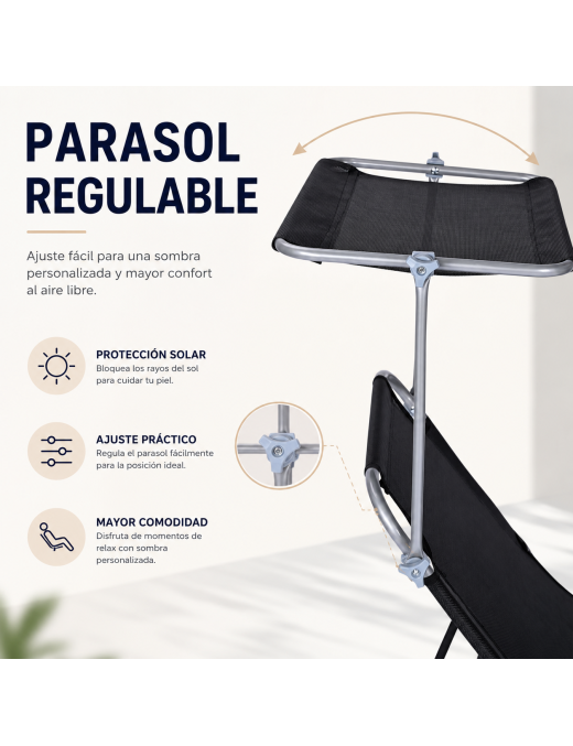Pack de 2 Tumbonas Plegables con Parasol Ajustable | Reclinables, Aluminio y Textilene para Playa y Piscina