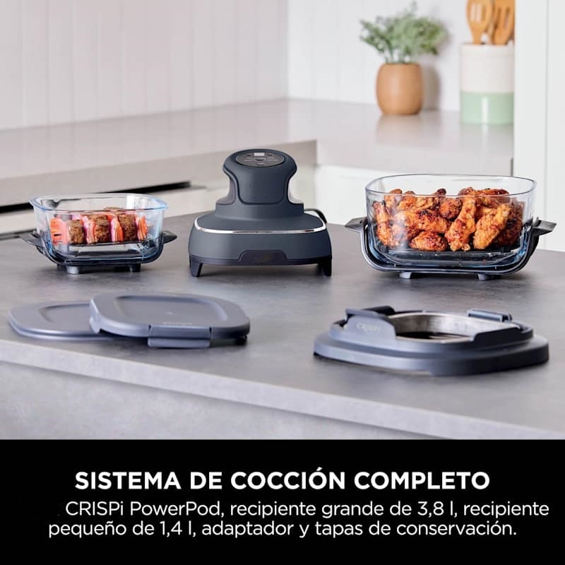 Freidora de Aire Portátil de Cristal 4 en 1 | Incluye 2 Recipientes con Tapa, Cocina Saludable y Compacta