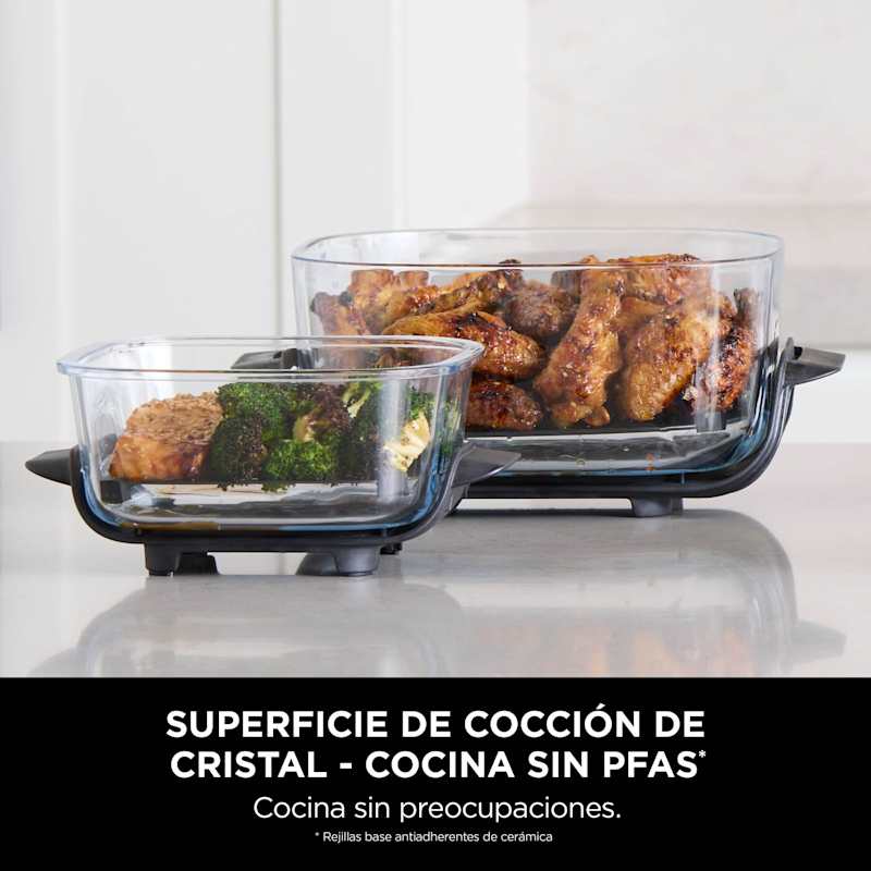 Freidora de Aire Portátil de Cristal 4 en 1 | Incluye 2 Recipientes con Tapa, Cocina Saludable y Compacta