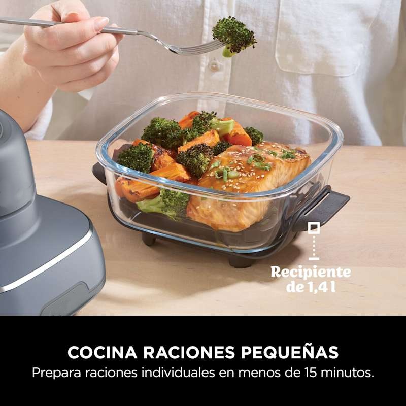 Freidora de Aire Portátil de Cristal 4 en 1 | Incluye 2 Recipientes con Tapa, Cocina Saludable y Compacta