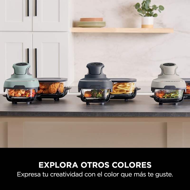 Freidora de Aire Portátil de Cristal 4 en 1 | Incluye 2 Recipientes con Tapa, Cocina Saludable y Compacta