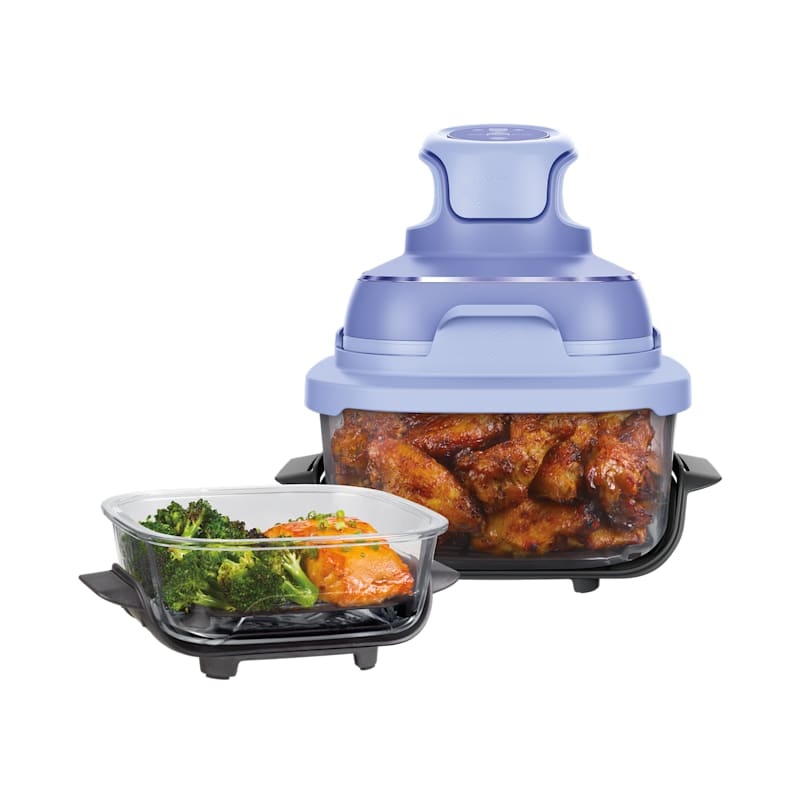 Freidora de Aire Portátil de Cristal 4 en 1 | Incluye 2 Recipientes con Tapa, Cocina Saludable y Compacta