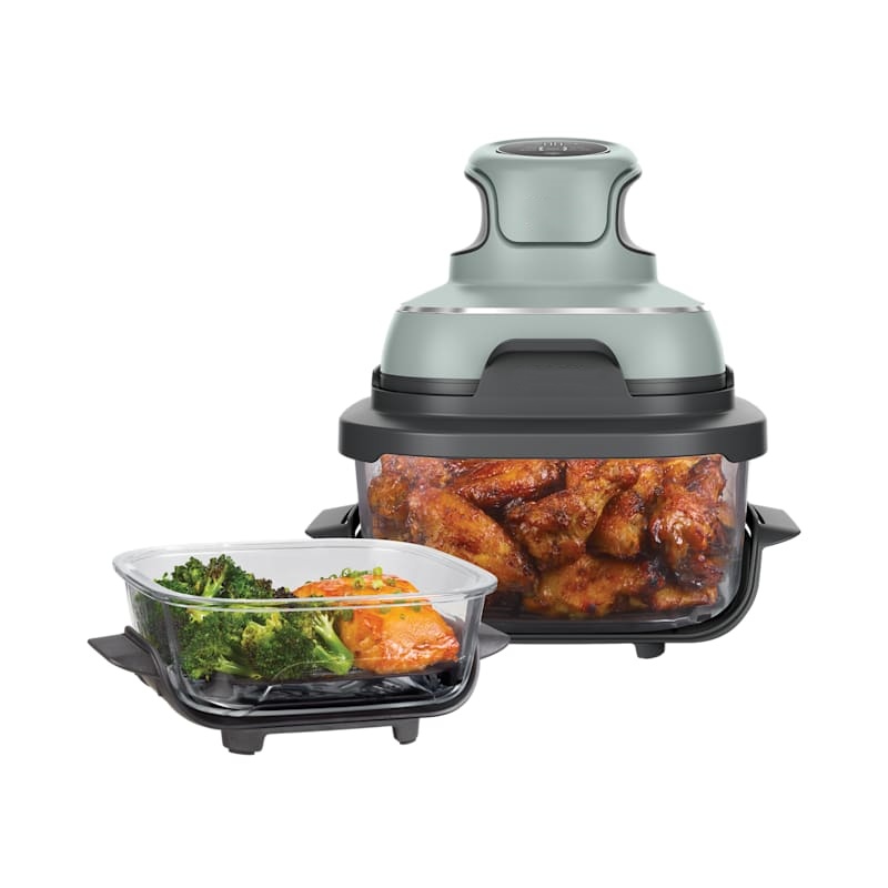 Freidora de Aire Portátil de Cristal 4 en 1 | Incluye 2 Recipientes con Tapa, Cocina Saludable y Compacta