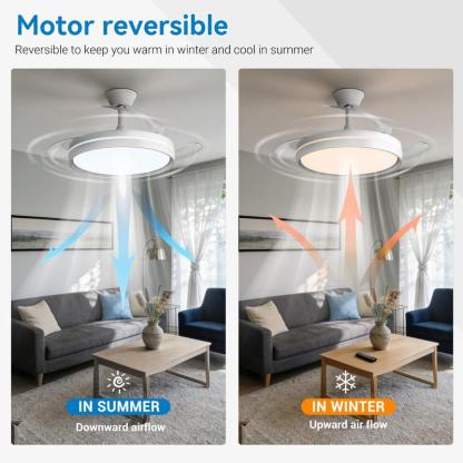 Ventilatore da Soffitto LED con Pale Pieghevoli, Telecomando, 6 Velocità, Silenzioso, Luce 3 Colori Estate/Inverno