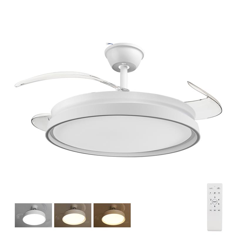 Ventilatore da Soffitto LED con Pale Pieghevoli, Telecomando, 6 Velocità, Silenzioso, Luce 3 Colori Estate/Inverno