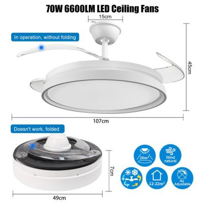Ventilatore da Soffitto LED con Pale Pieghevoli, Telecomando, 6 Velocità, Silenzioso, Luce 3 Colori Estate/Inverno