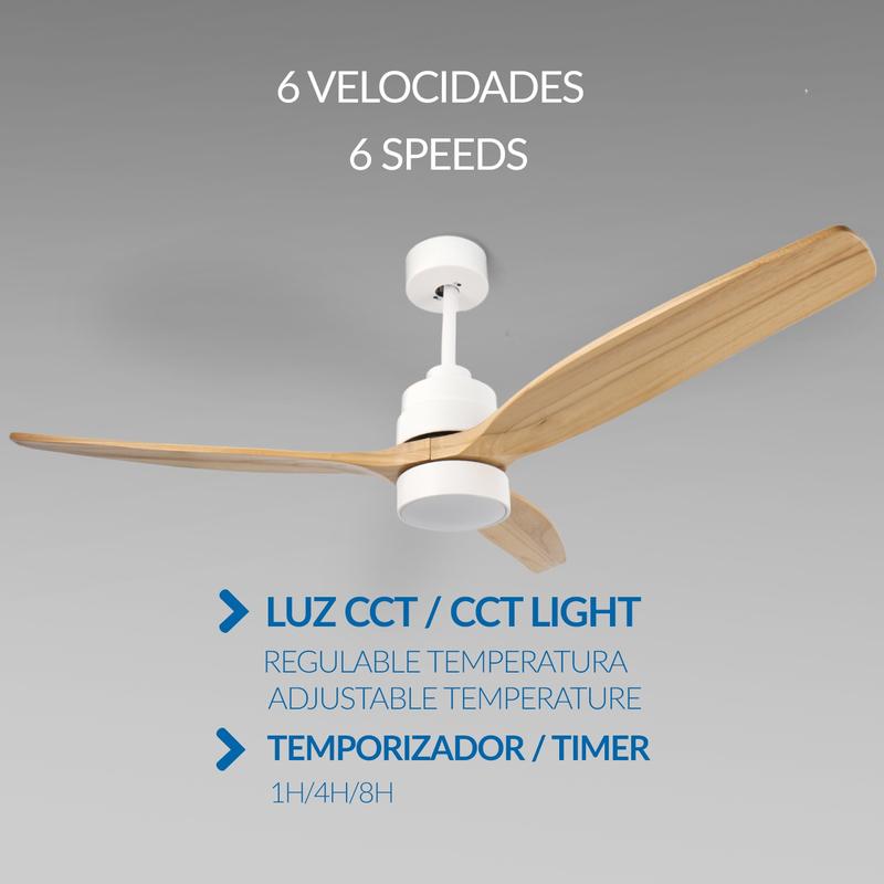 Ventilador de Techo LED | 6 Velocidades, Luz LED Regulable CCT, Mando a Distancia, Modo Verano/Invierno y Temporizador