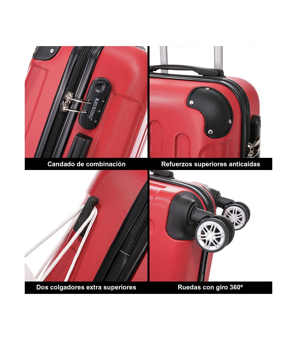 Juego de 3 Maletas de Viaje | ABS Resistente, Cabina 55 cm, Mediana 66 cm y Grande 76 cm