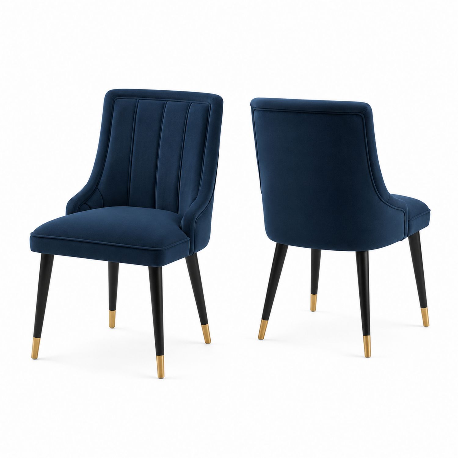 Set di 2 sedie in velluto blu scuro con gambe nere e dettagli in ottone