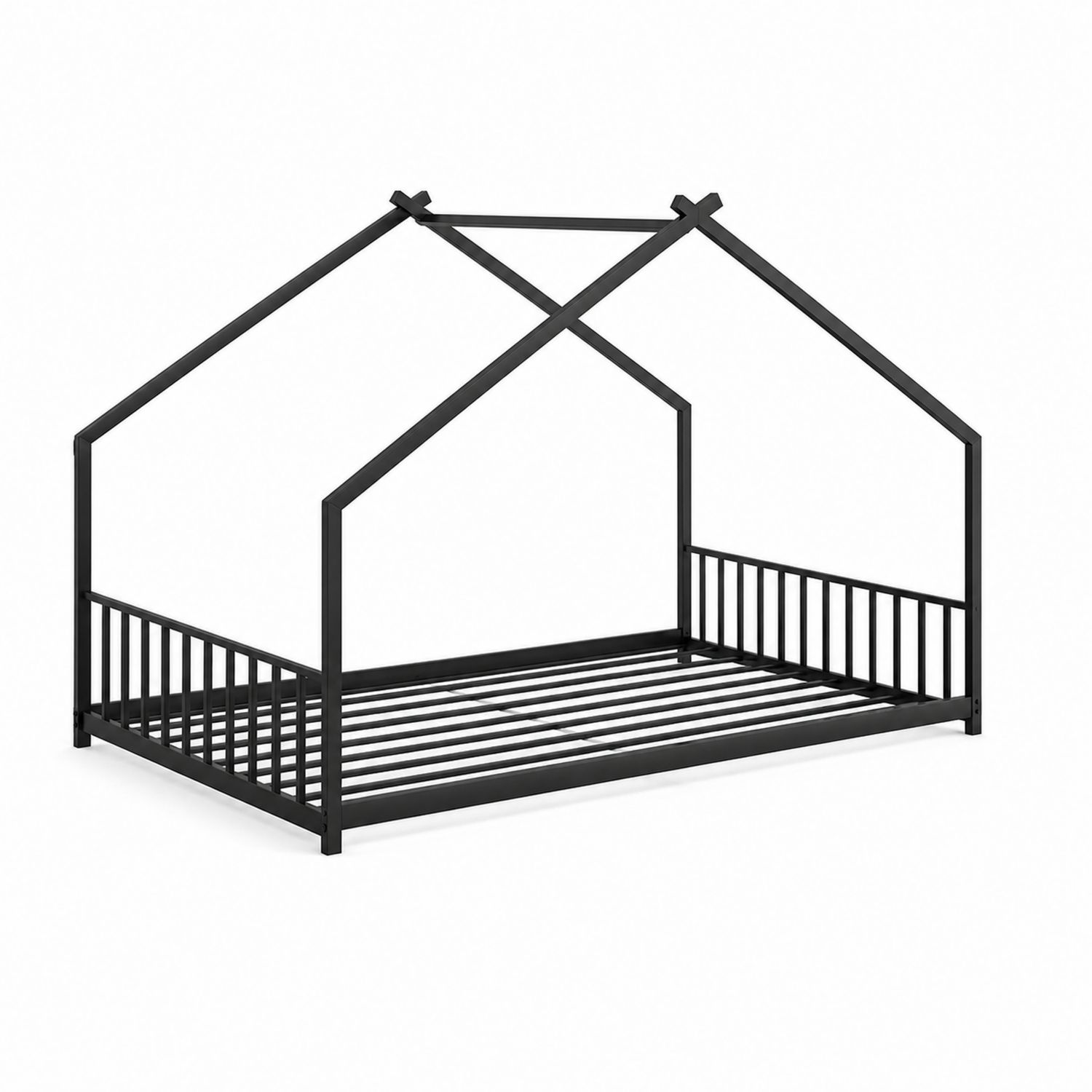 Letto a Capanna in Metallo Nero 200x90 cm per Bambini