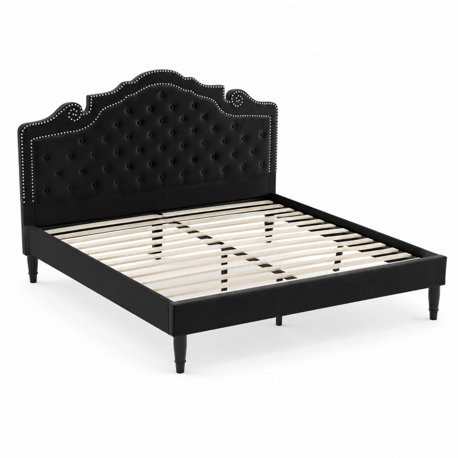 Letto matrimoniale in legno e pelle sintetica nera 160x200 cm