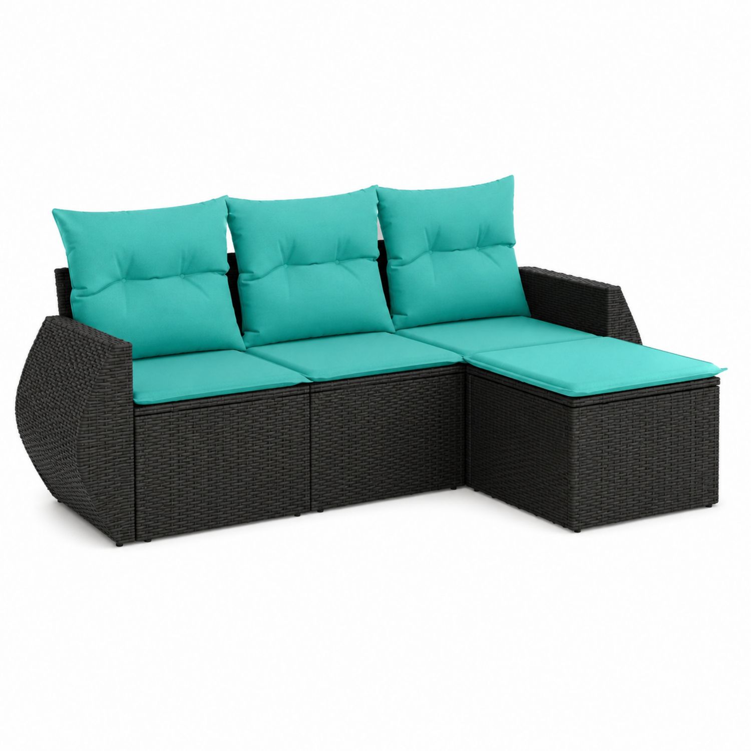Divano angolare in rattan con cuscini Turchese