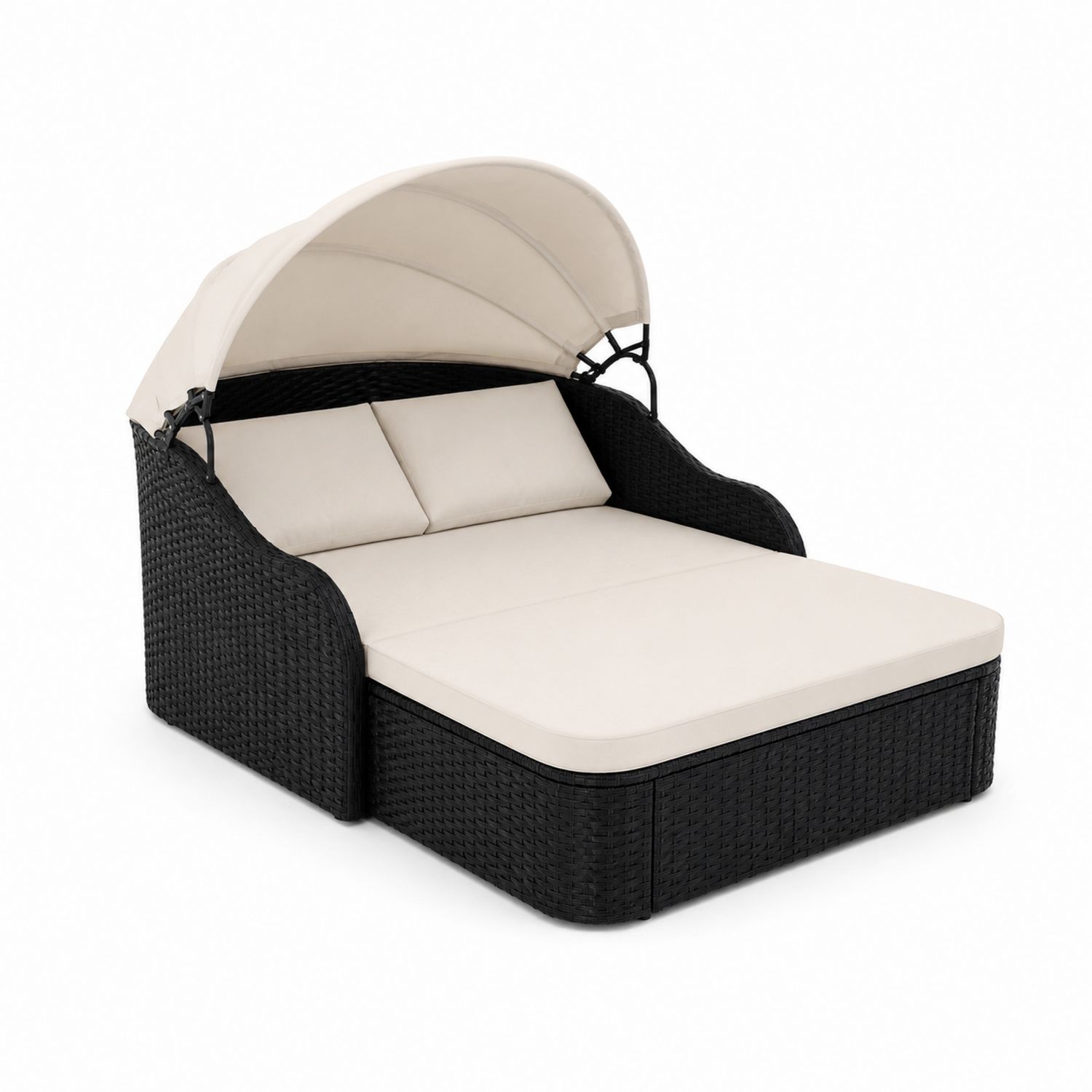Lettino Prendisole in Rattan con Cuscini in Poliestere