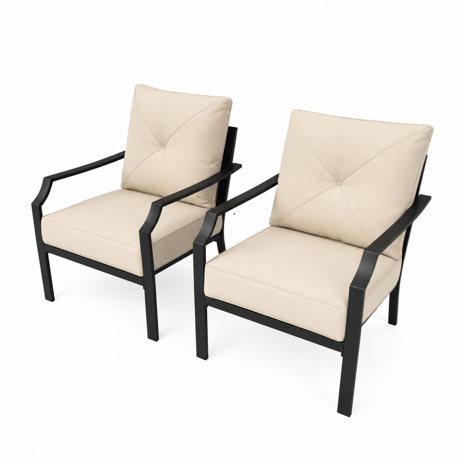 Set di 2 Sedie in Metallo e Tessuto Beige