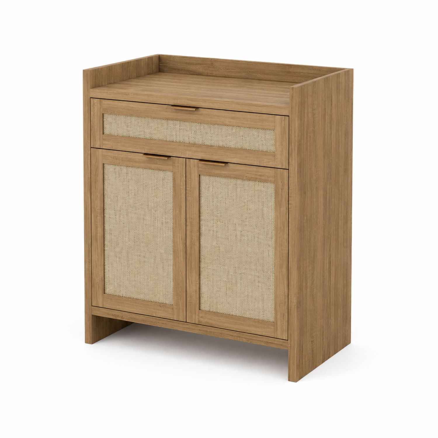 Credenza in legno e rattan con ante e cassetto 80x90x40 cm Marrone