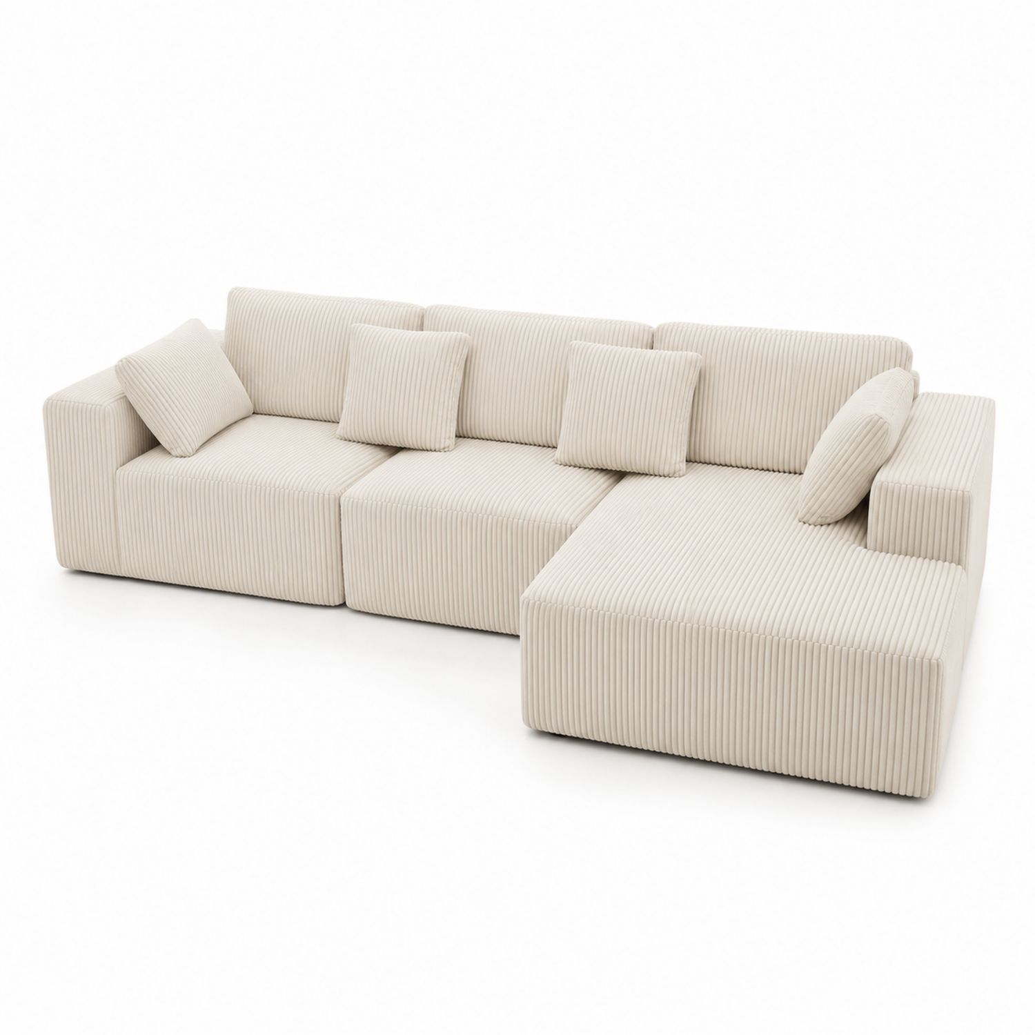 Divano angolare modulare in velluto a coste Beige