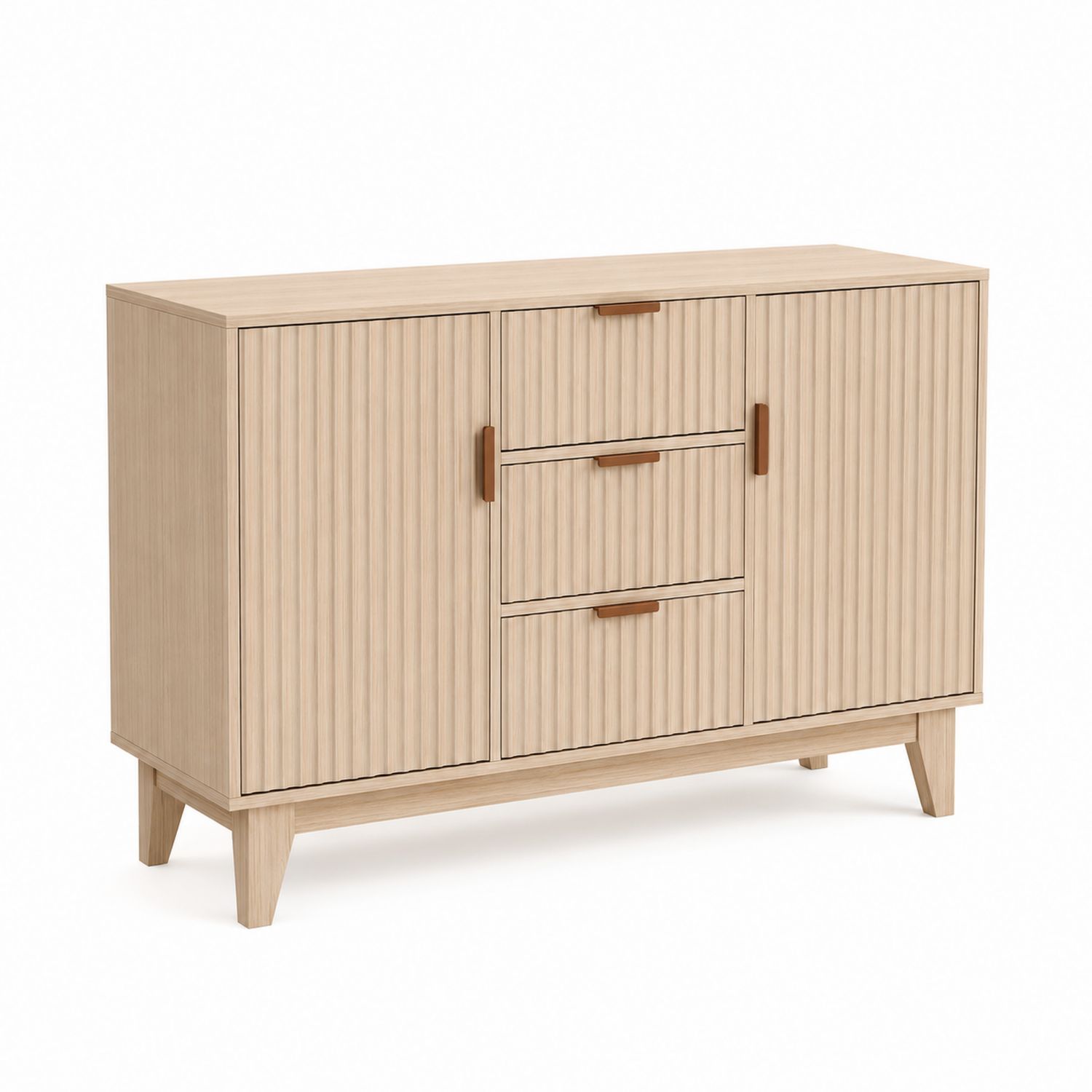 Credenza in Legno Laminato Beige con Due Ante e Tre Cassetti