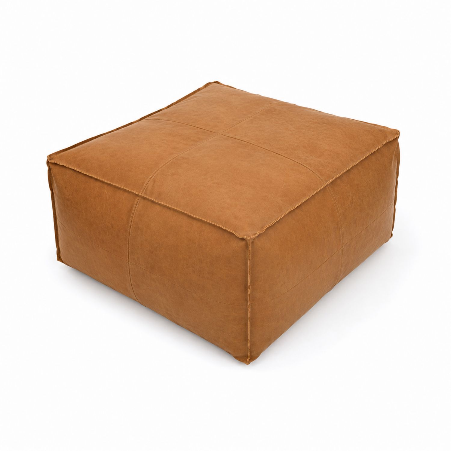 Pouf quadrato in cuoio sintetico marrone 60x60x30 cm