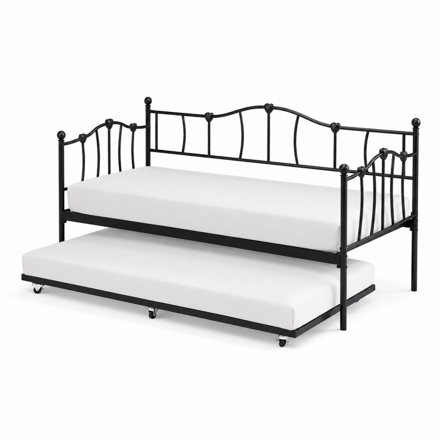 Letto Estraibile in Metallo Nero con Materassi in Tessuto Bianco