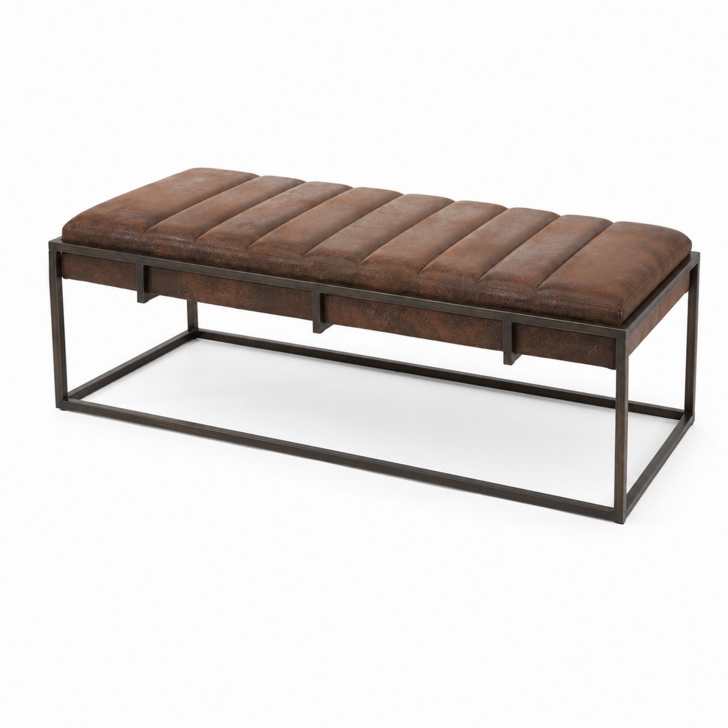Panca in Metallo e Similpelle Marrone 120x40x45 cm