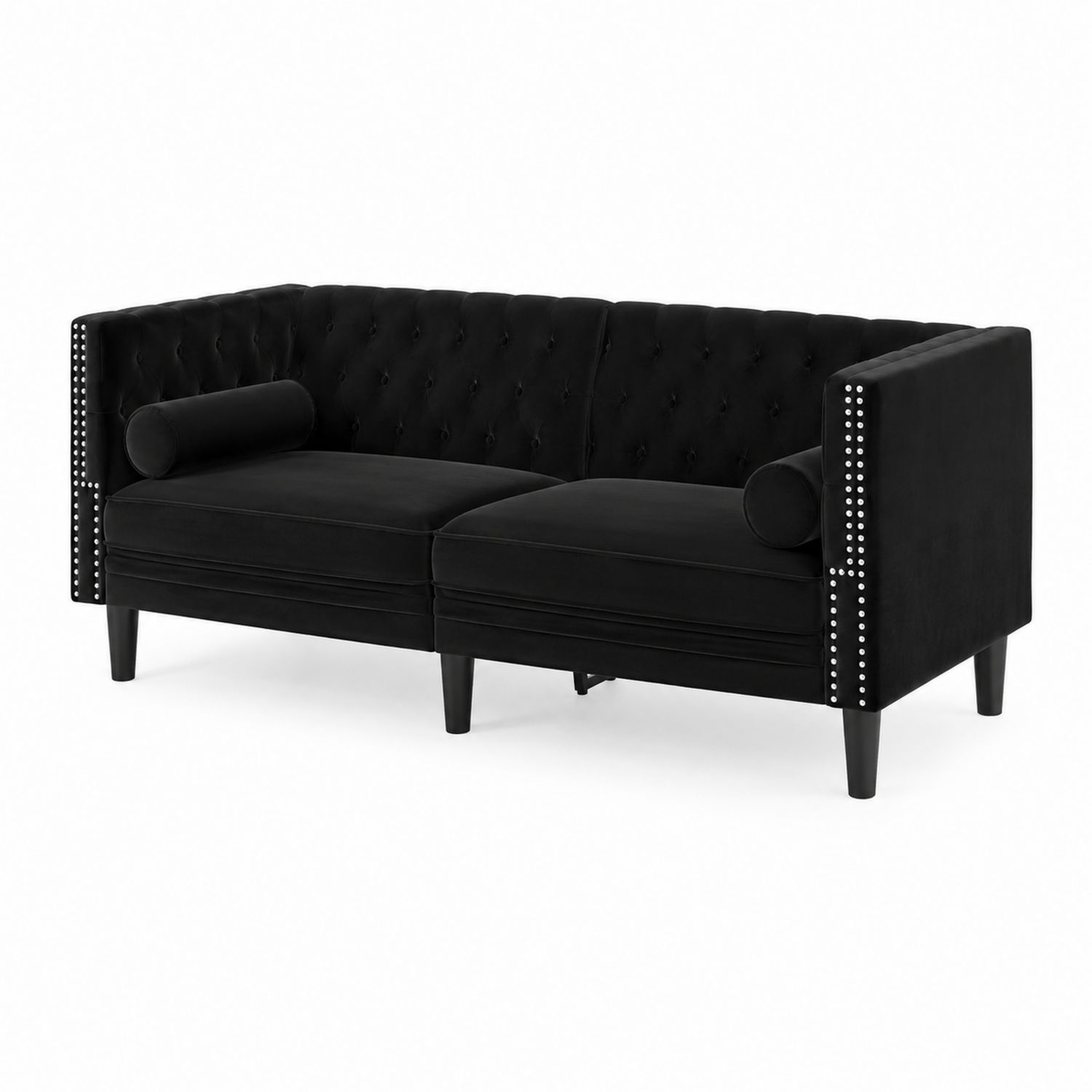 Divano in velluto nero con borchie decorative