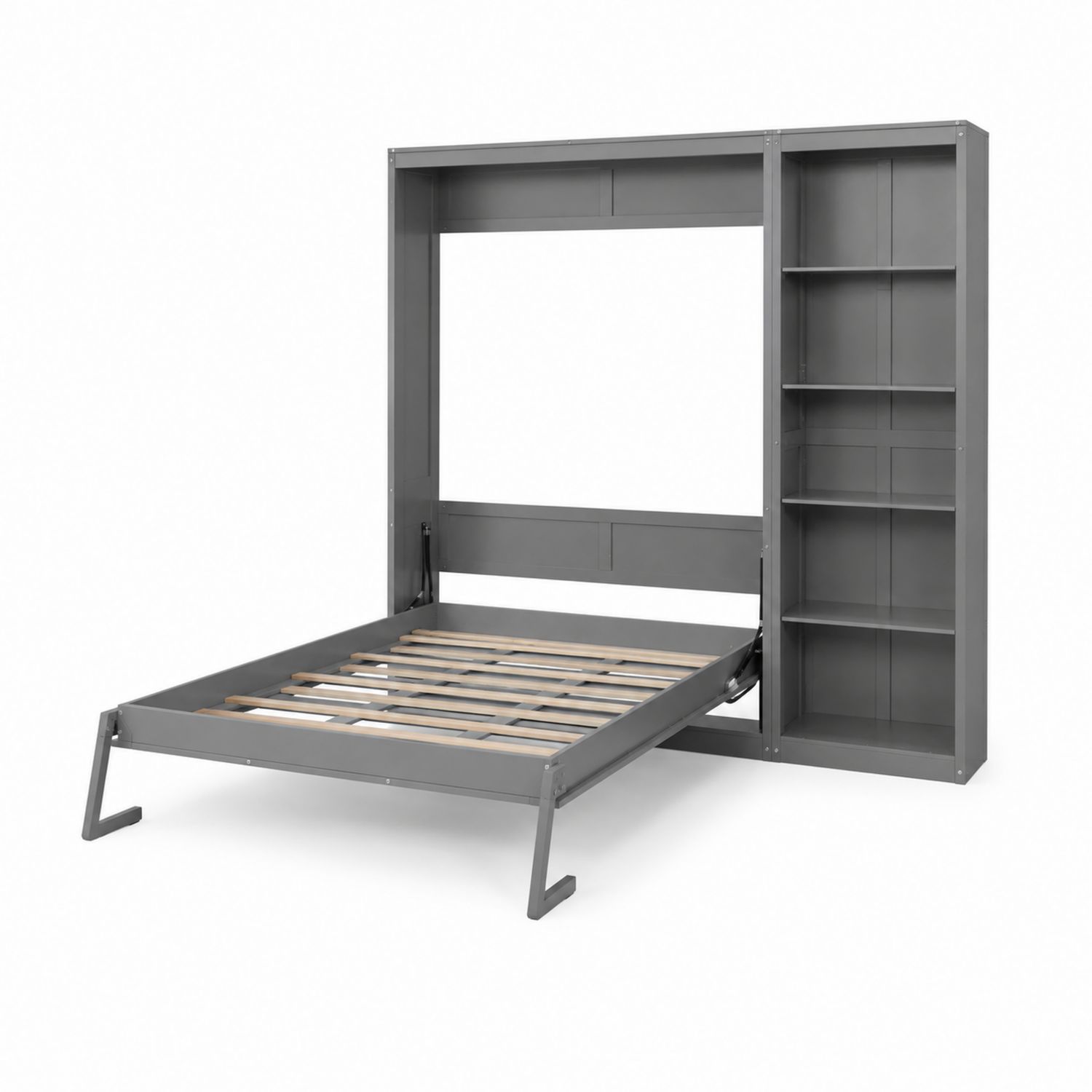 Letto a Scomparsa con Libreria in Acciaio Grigio