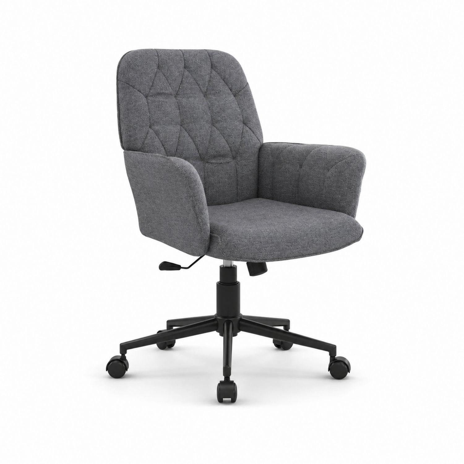 Sedia girevole in poliestere grigio con base in metallo
