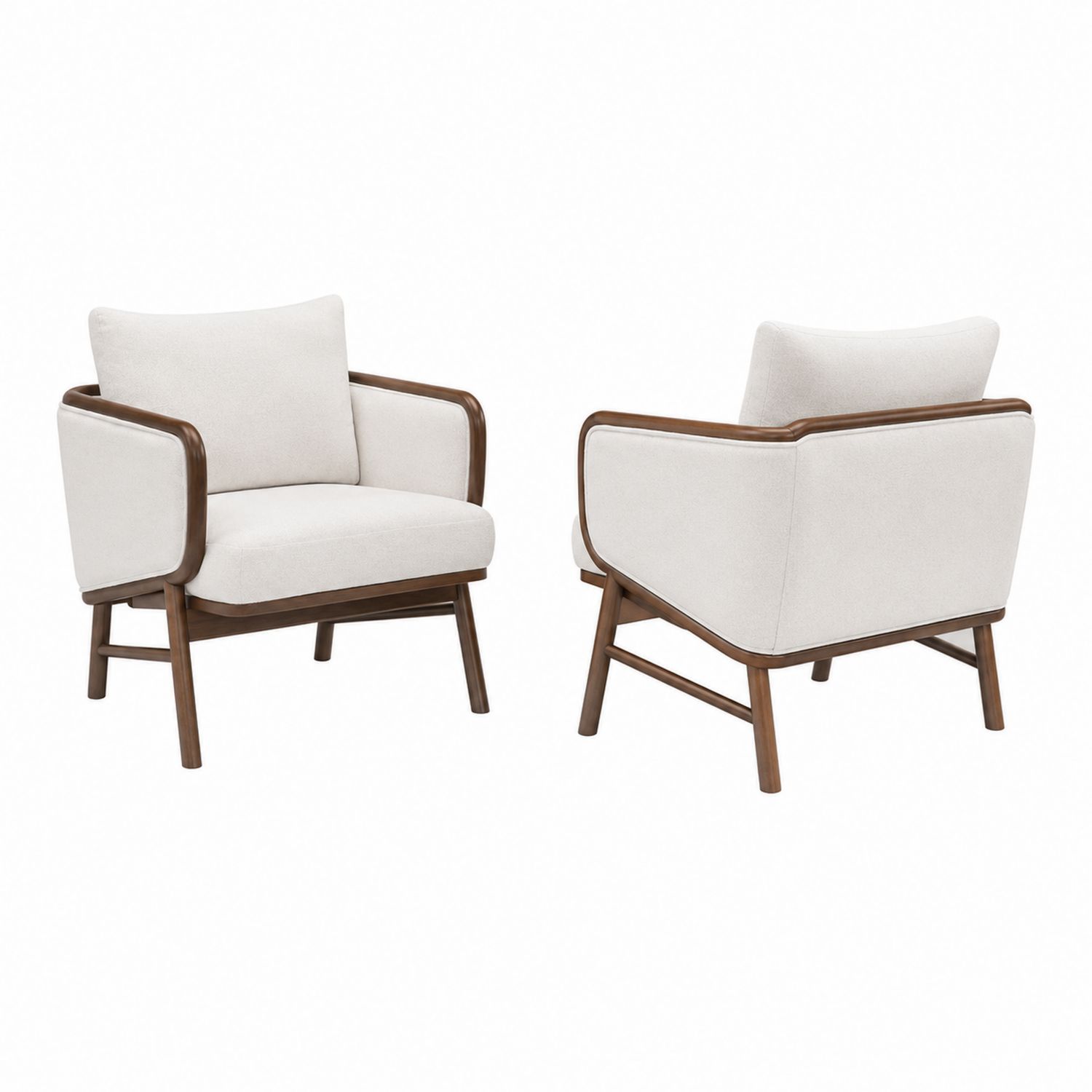 Set di 2 poltrone in legno e tessuto bianco