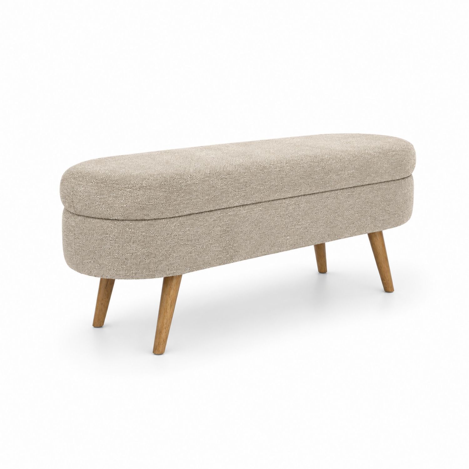 Panca ovale 120 cm tessuto beige gambe in legno di quercia