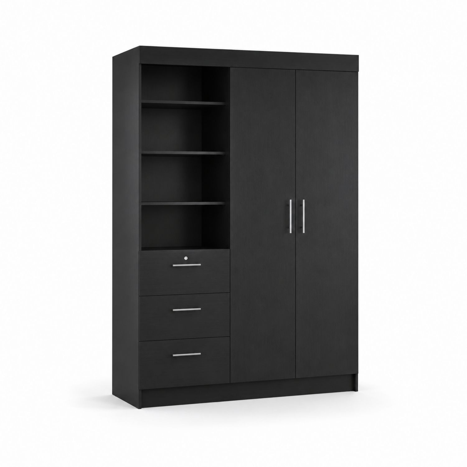 Armadio guardaroba in MDF nero con scaffali e cassetti 200x120x55 cm