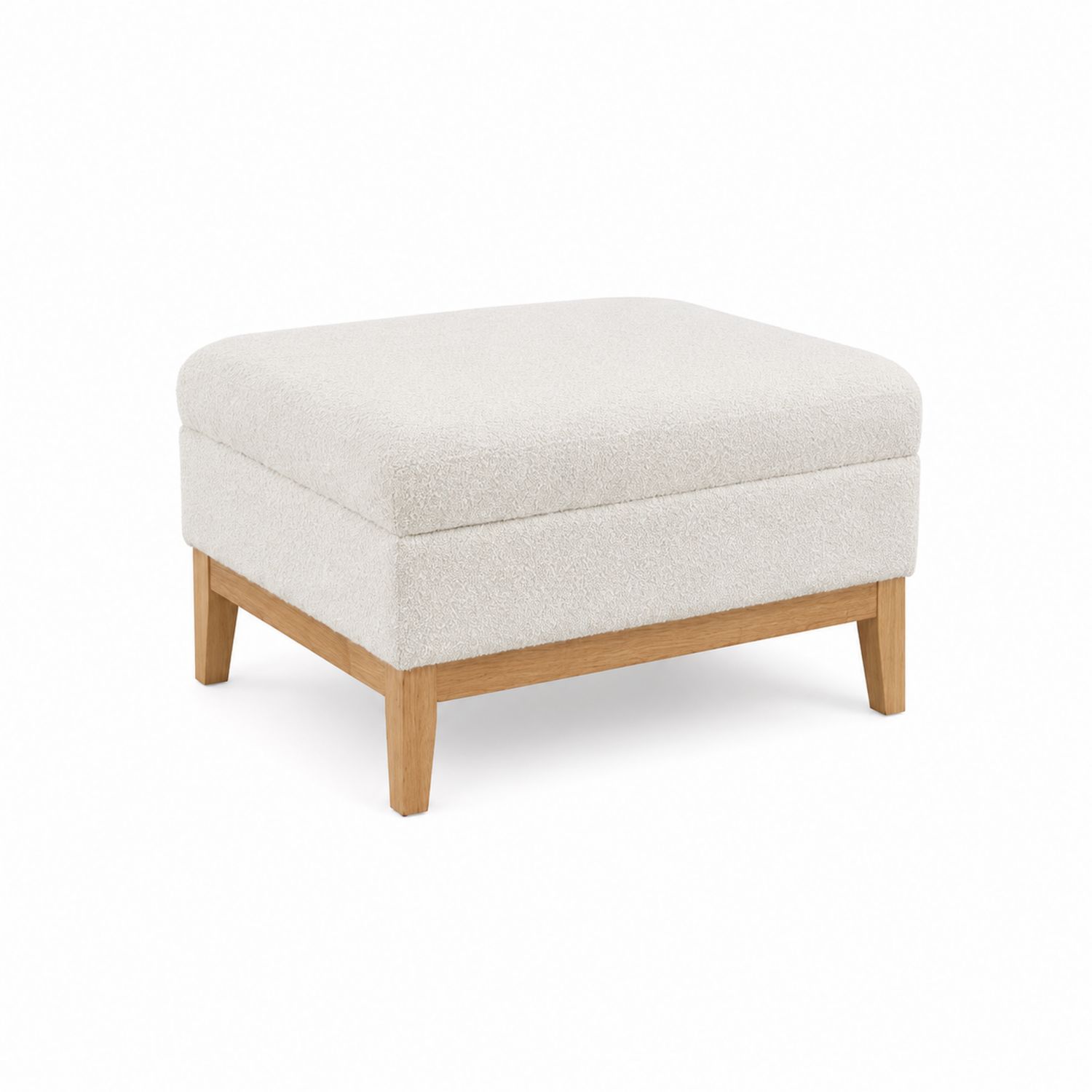 Pouf quadrato in tessuto con gambe in legno