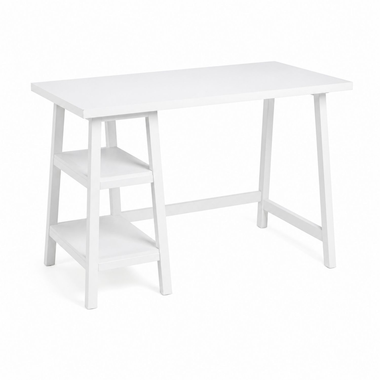 Scrivania bianca in legno con scaffale laterale
