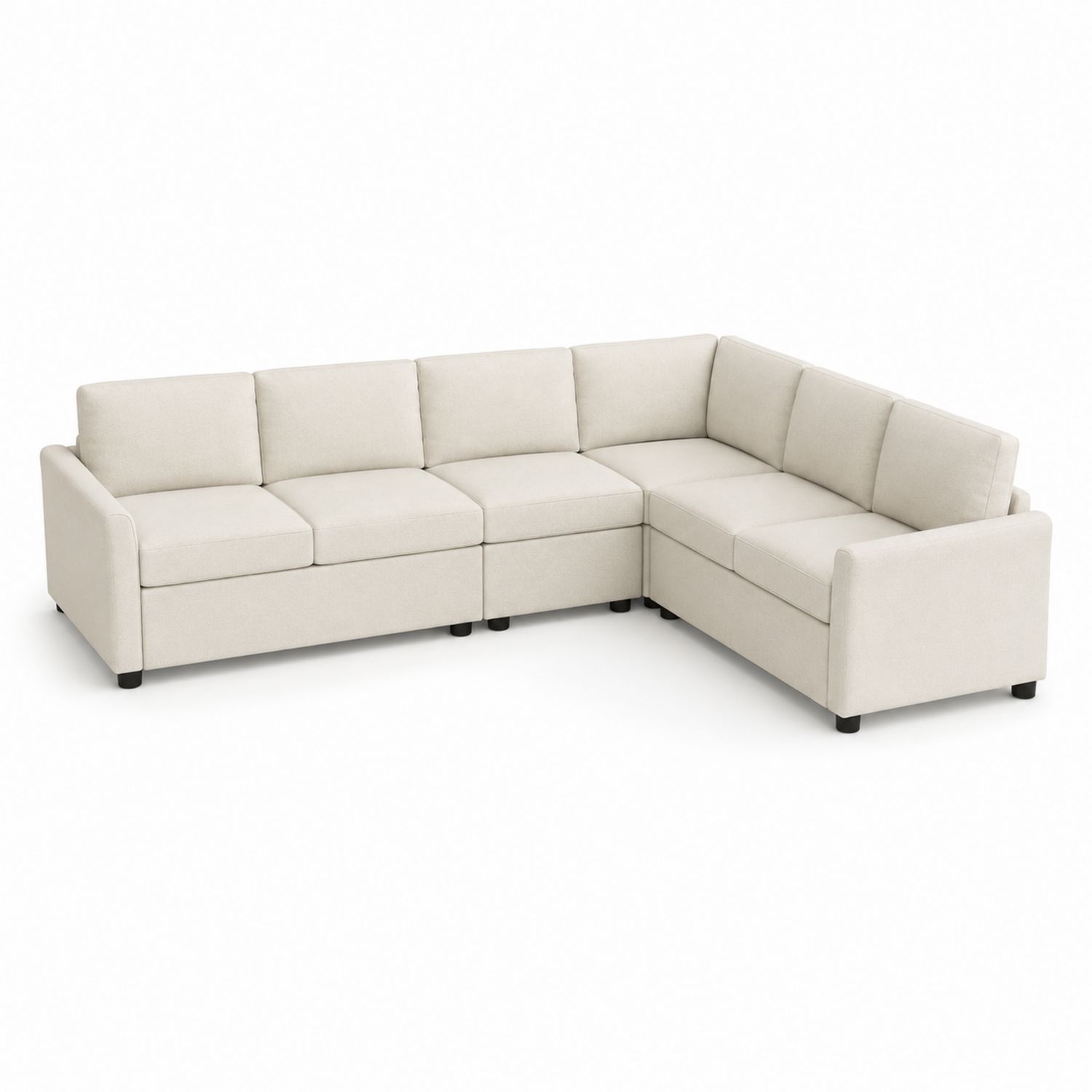 Divano angolare modulare in tessuto beige