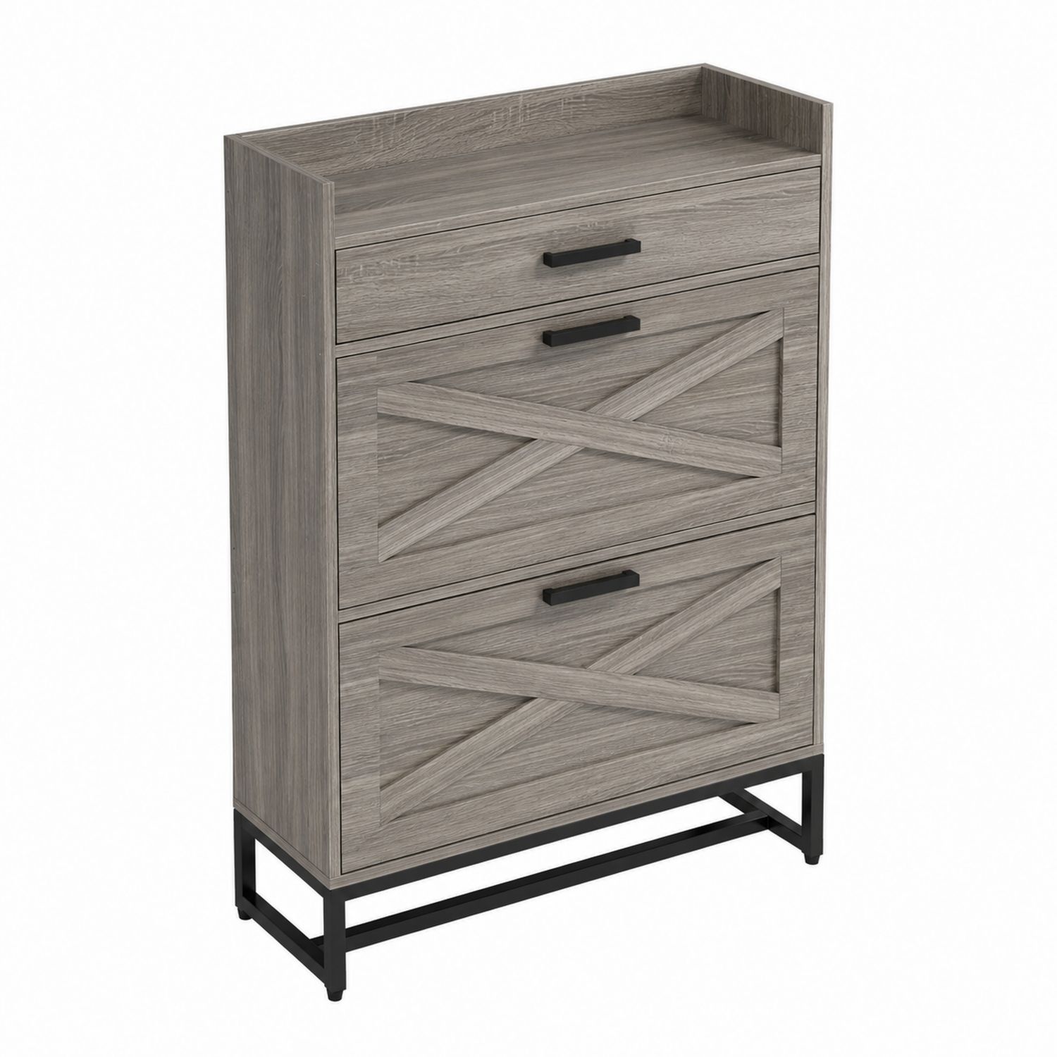 Cassettiera Rettangolare in Legno e Metallo Grigio
