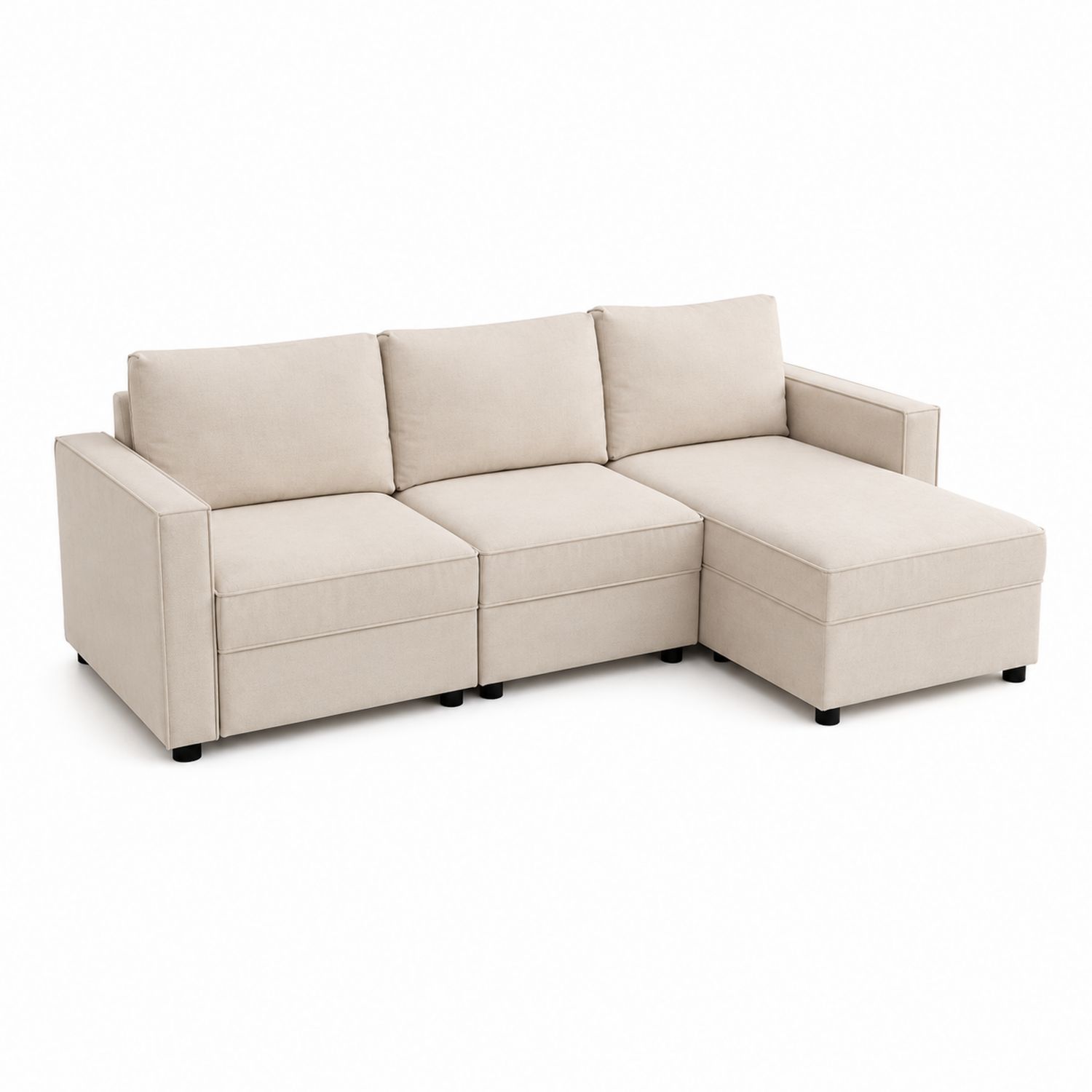 Divano angolare in tessuto beige con chaise longue