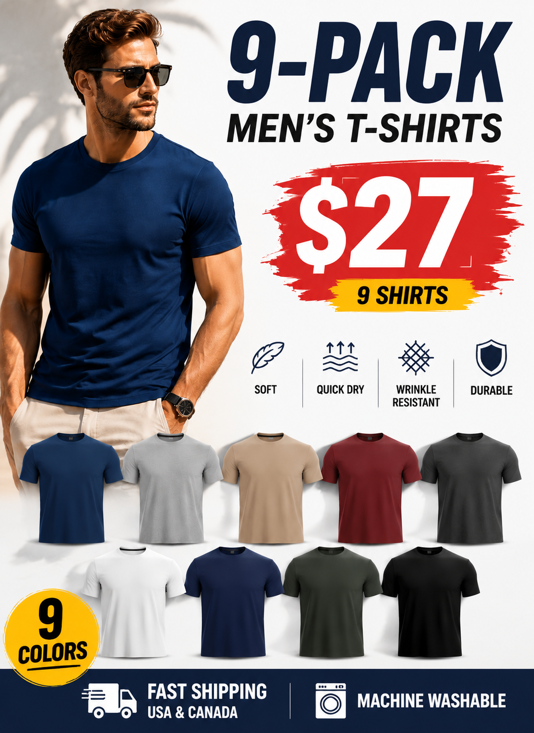 Men's short-sleeved crew neck casual summer basic T-shirt