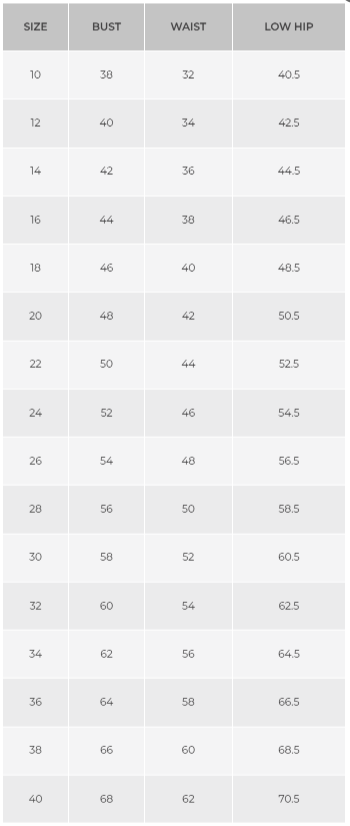 Plus size raglan tee size chart