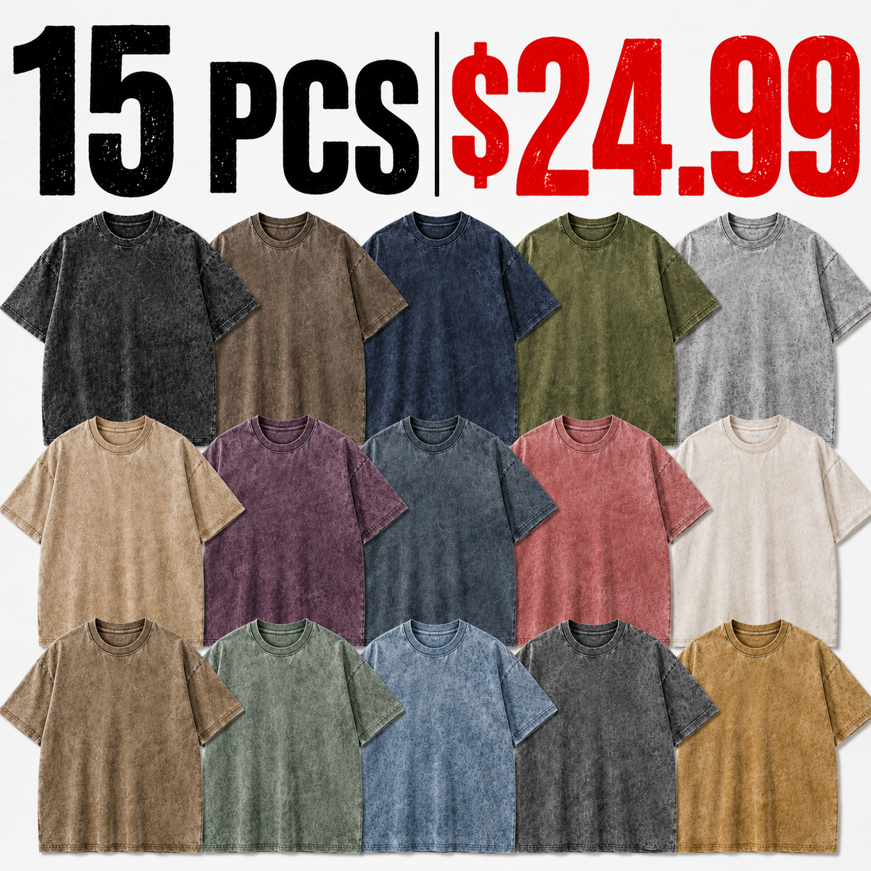1/4 Pack Oversized Tshirts Unisex Gym Vintage Heavyweight T Shirts Cotton Workout Acid Wash Baggy Tees